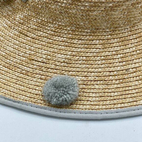 NWOT Tracy Watts Brooklyn Tenerife Blue Pom Pom Straw Fedora Women\'s Hat S main image 4